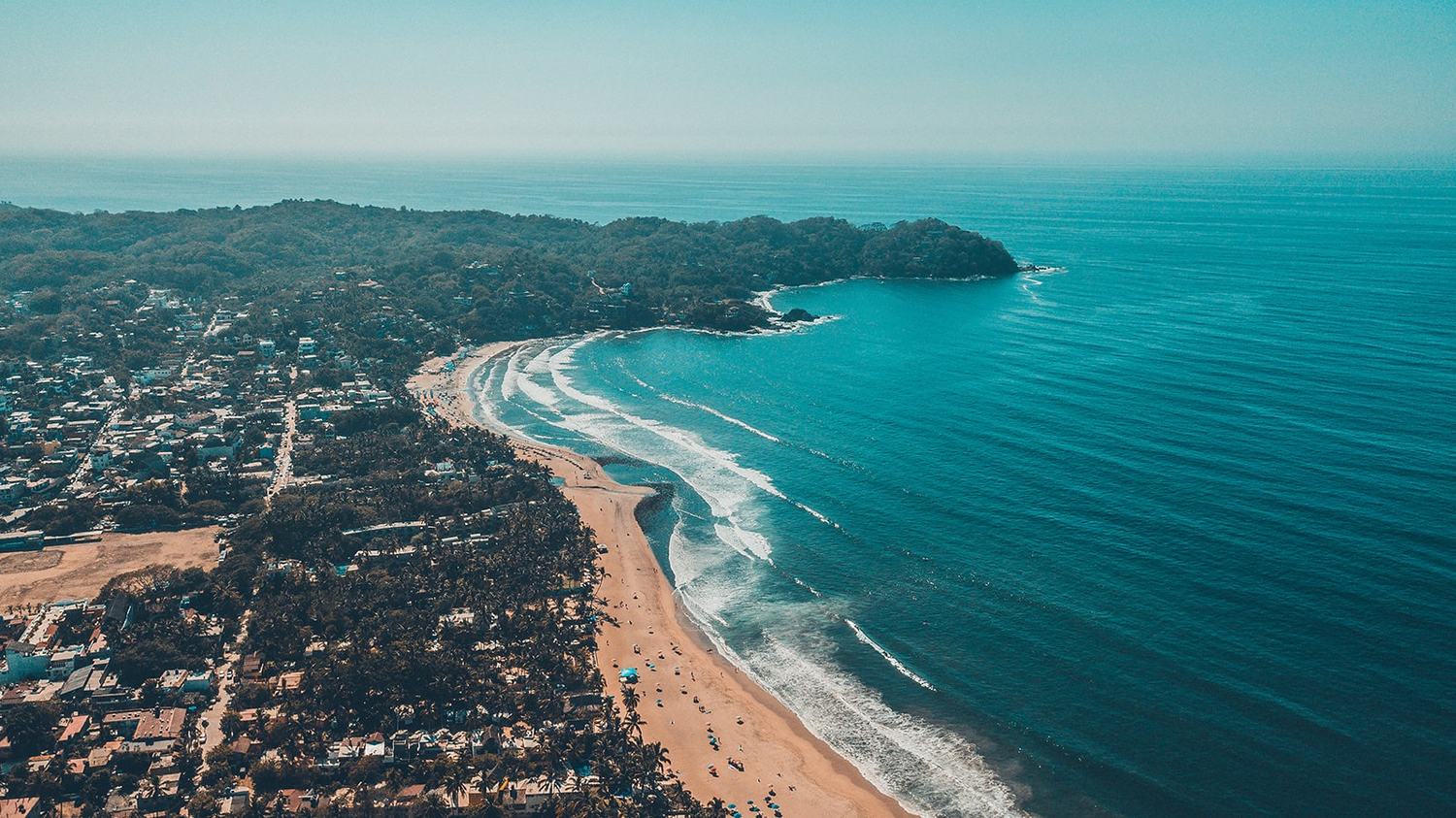 Aerial view of the beach and bay at Sayulita, Nayarit